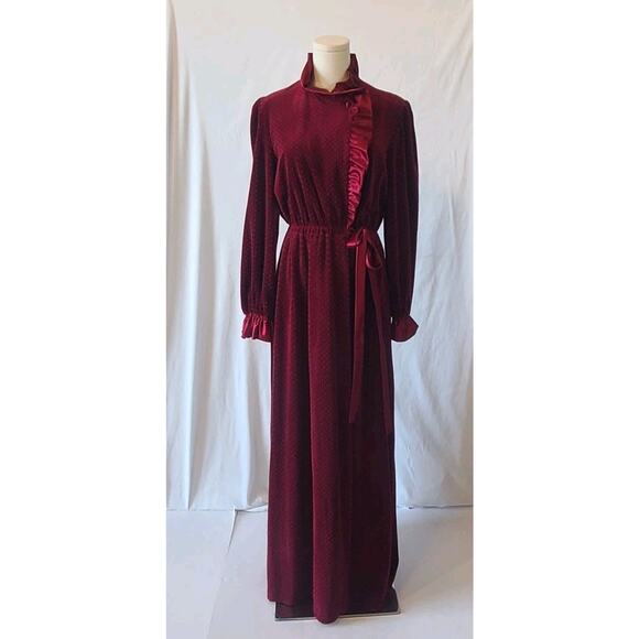 Vintage R. Michael Alan Womens Burgundy Dark Red Velour Robe Medium Holiday - Picture 1 of 7